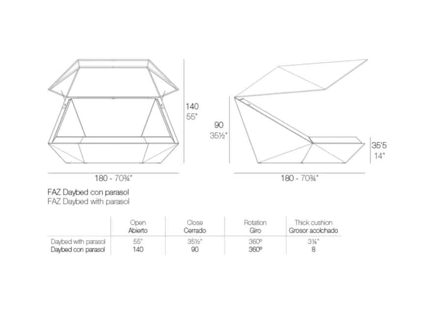 Vondom Faz Daybed with parasol schematics