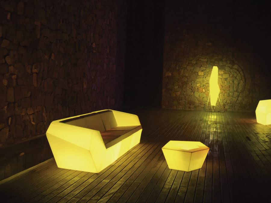 Vondom Faz Lamp LED RGB with FAZ sofa and coffee table backlit