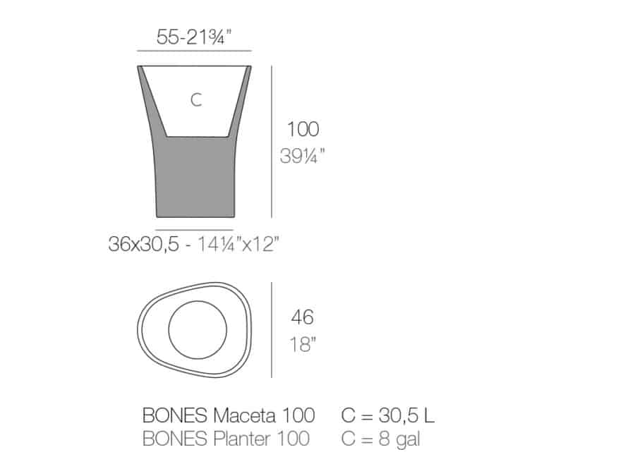 Vondom-Bones Planter M - dimensions