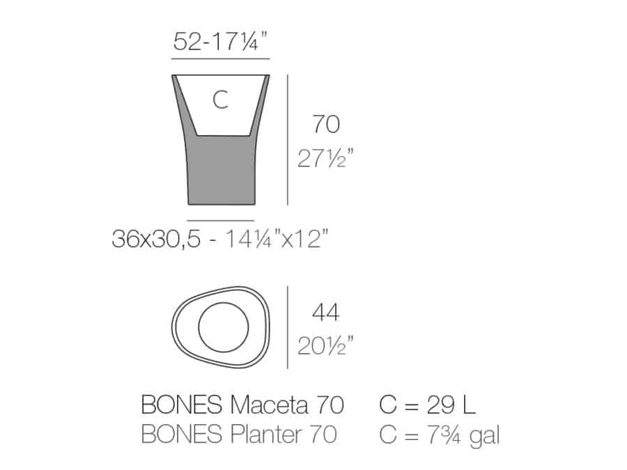 Vondom-Bones Planter S - dimensions