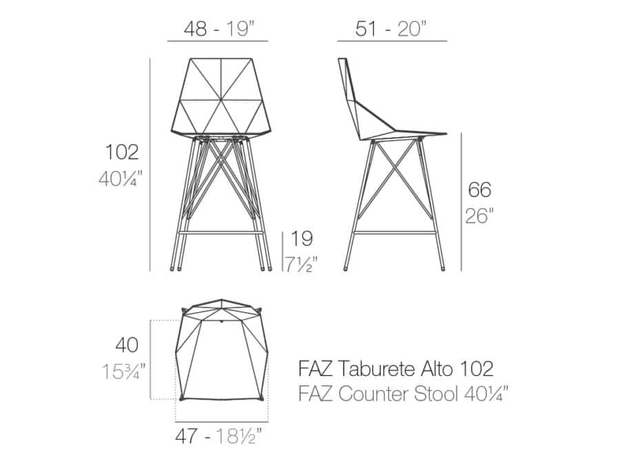 Vondom - Faz Barstool no Arms - dimensions