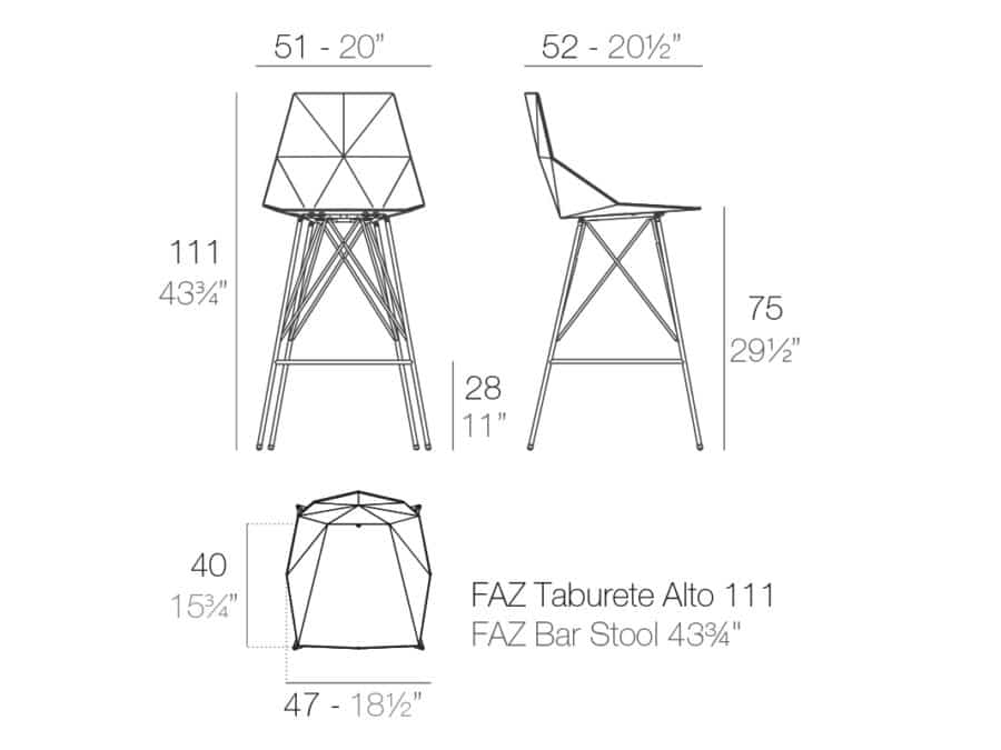 Vondom - Faz Barstool with Arms - dimensions