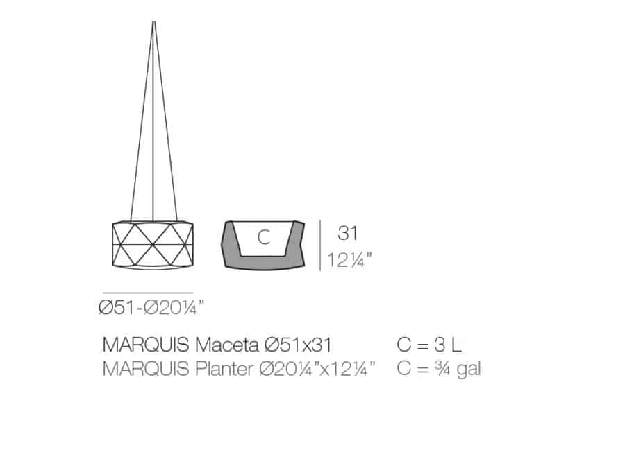 Vondom - Marquis Hanging Planter - dimensions