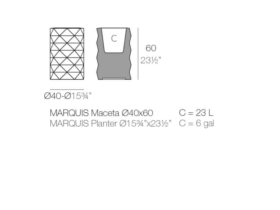 Vondom - Marquis planter short - dimensions