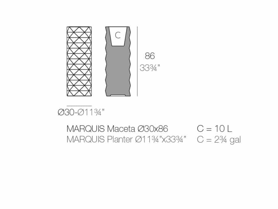 Vondom - Marquis planter tall - dimensions