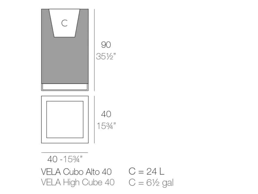 Vondom - Vela Cube Planter Tall - dimensions