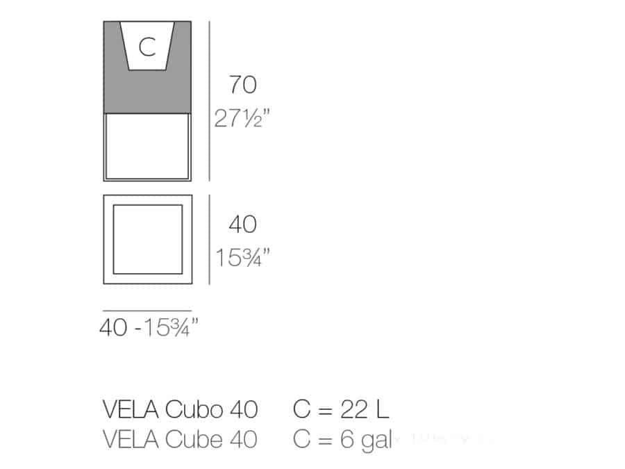 Vondom - Vela Cube Planter Short - dimensions