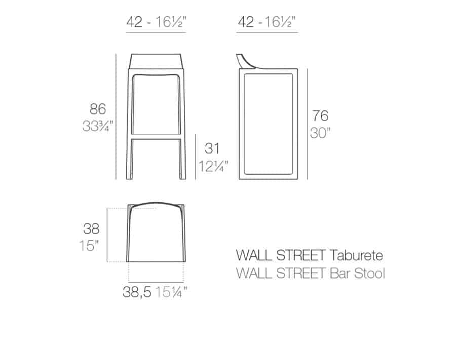 Vondom - Wall Street Bar Chair - dimensions