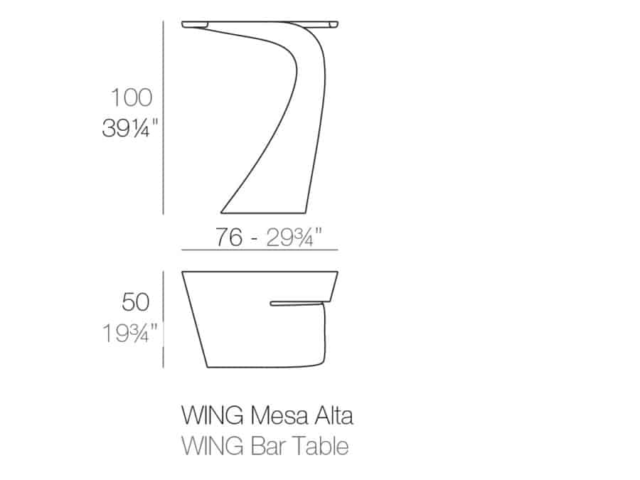 Vondom - Wing Bar Table - dimensions