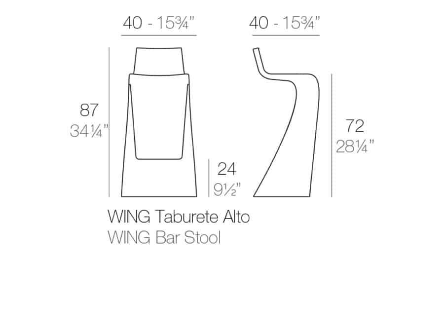 Vondom - Wing Barstool - dimensions