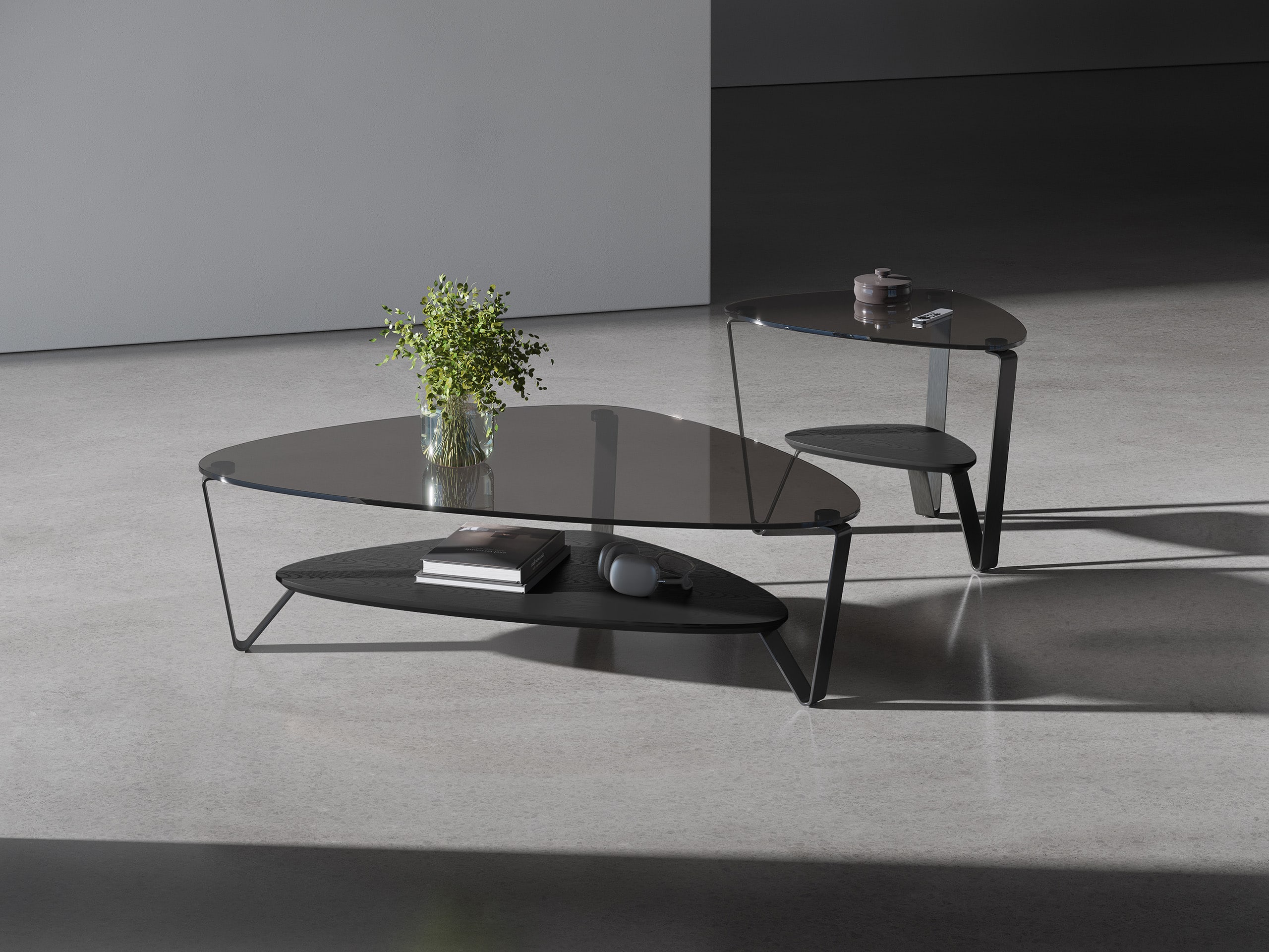 BDI Dino large coffee table 1363 and End Table 1367 Ebonized Ash contemporary coffee tables