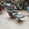 Stressless Reno Signature S recliner in Paloma Metal Grey leather and Oak Base with Matt Black Metal