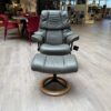 Stressless Reno Signature S recliner in Paloma Metal Grey leather and Oak Base with Matt Black Metal