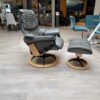 Stressless Reno Signature S recliner in Paloma Metal Grey leather and Oak Base with Matt Black Metal