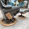 Stressless Reno Signature S recliner in Paloma Metal Grey leather and Oak Base with Matt Black Metal