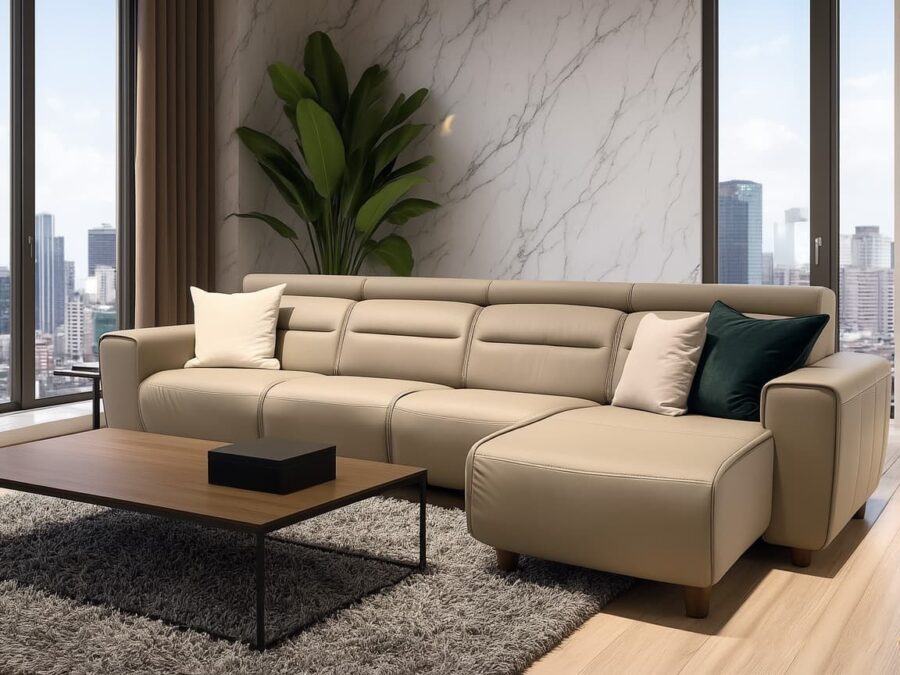 Stressless Emily Power Sofa with Chaise Mushroom - room view