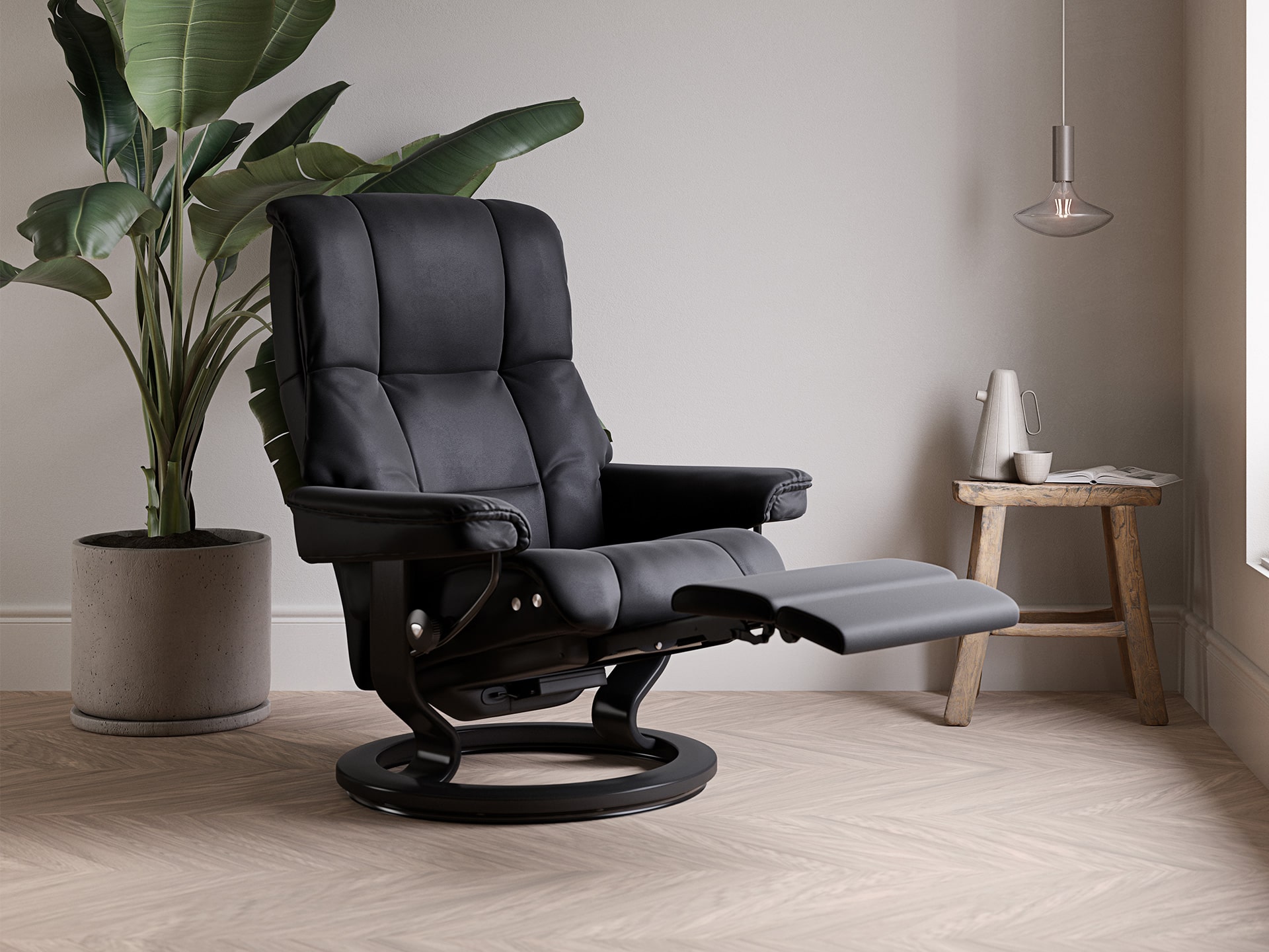 Stressless Mayfair Power Recliner with Classic Wenge Base and Oxford Blue Paloma Leather