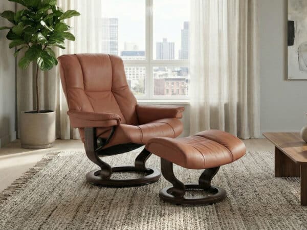 Stressless Mayfair Classic Recliner with Ottoman Wenge Base Copper Paloma Leather