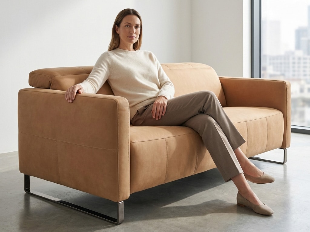 Natuzzi Italia Sophy Fabric Sofa Tan - in use view