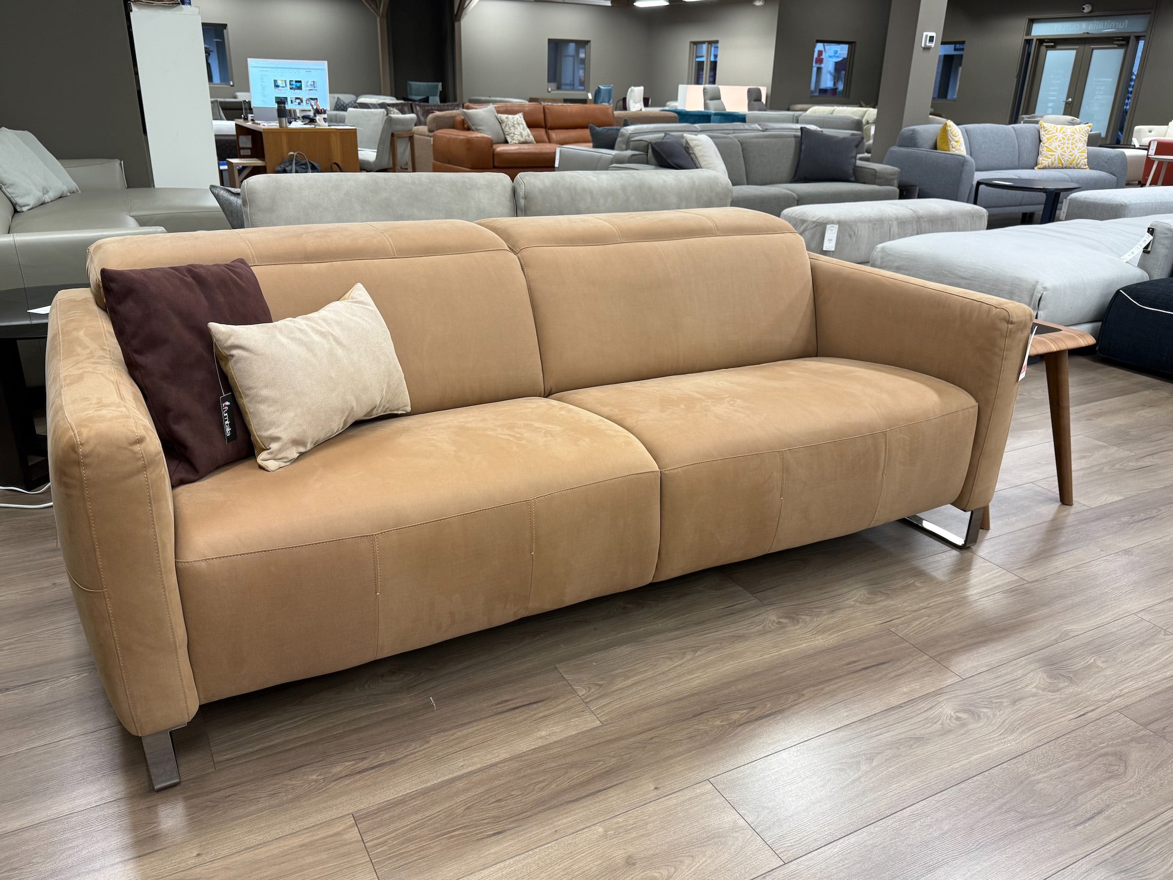 Natuzzi Italia Sophy Fabric Sofa Tan - showroom view