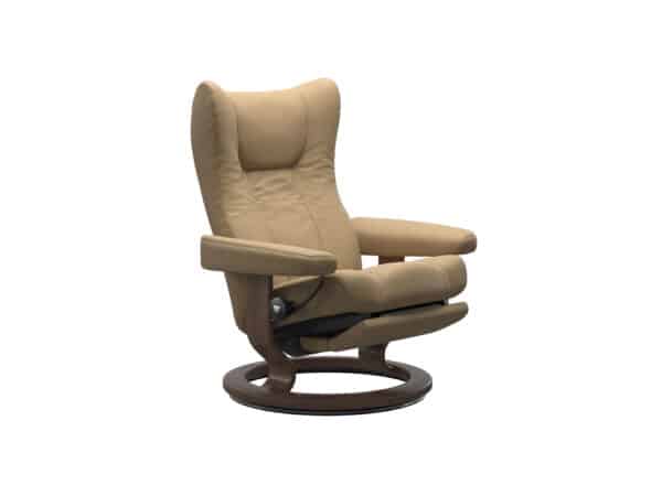 Stressless Wing Power Recliner Walnut Base Sand Paloma Leather