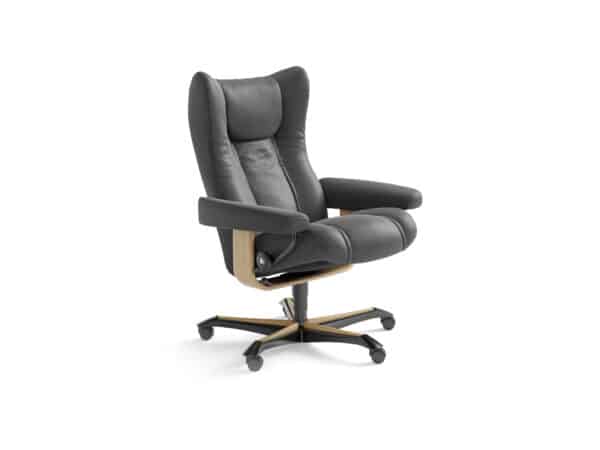 Stressless Wing Home Office Chair Teak Base Black Paloma Leather
