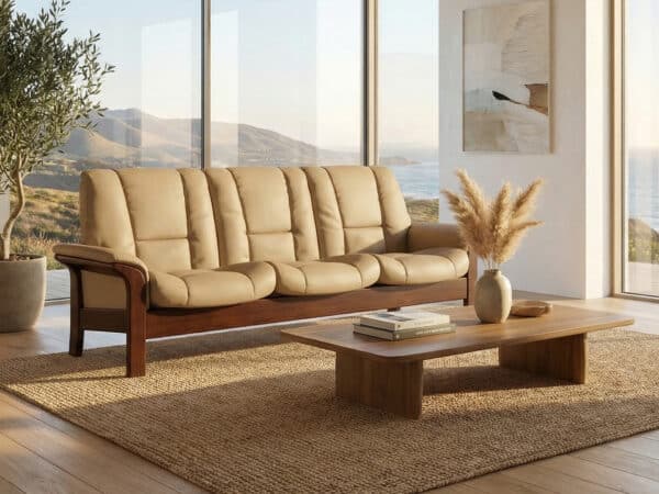 Stressless Buckingham 3-seat sofa low-back Paloma Sand Leather Brown Wood