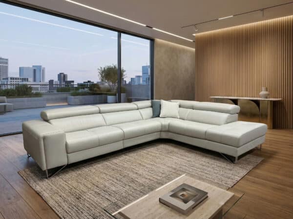 Estro Milano - Verso Leather Power Sectional Pearl Grey - room view
