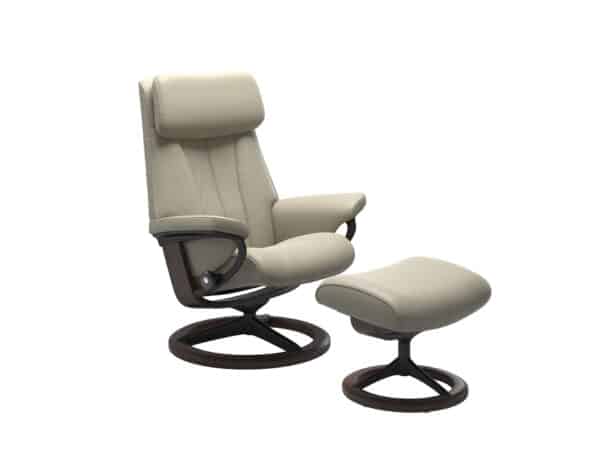Stressless Paul Signature Recliner with Ottoman Polished Aluminum Black Base Light Grey Paloma Leather