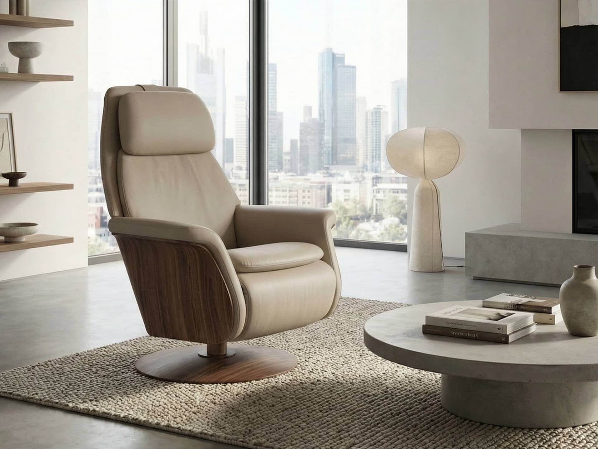 Stressless Sam Power Recliner with Walnut Base and Fog Paloma Leather