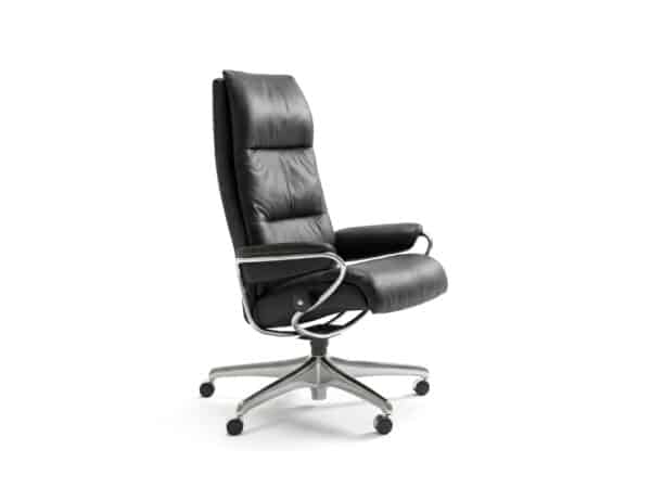 Stressless Tokyo Home Office Chair Recliner Polished Aluminum Metal Base Black Paloma Leather