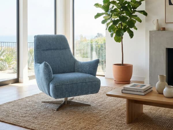 Natuzzi Editions Calma C056 Swivel Armchair Blue Avion Fabric